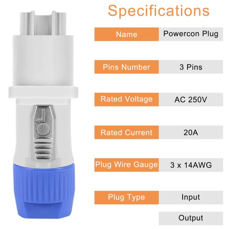 

CABE-For Neutrik Power Cable For Stage Lights- 10PCS 3-Pin Male Female For Powercon Connectors, AC 250V 20A Adapter Panel Mount