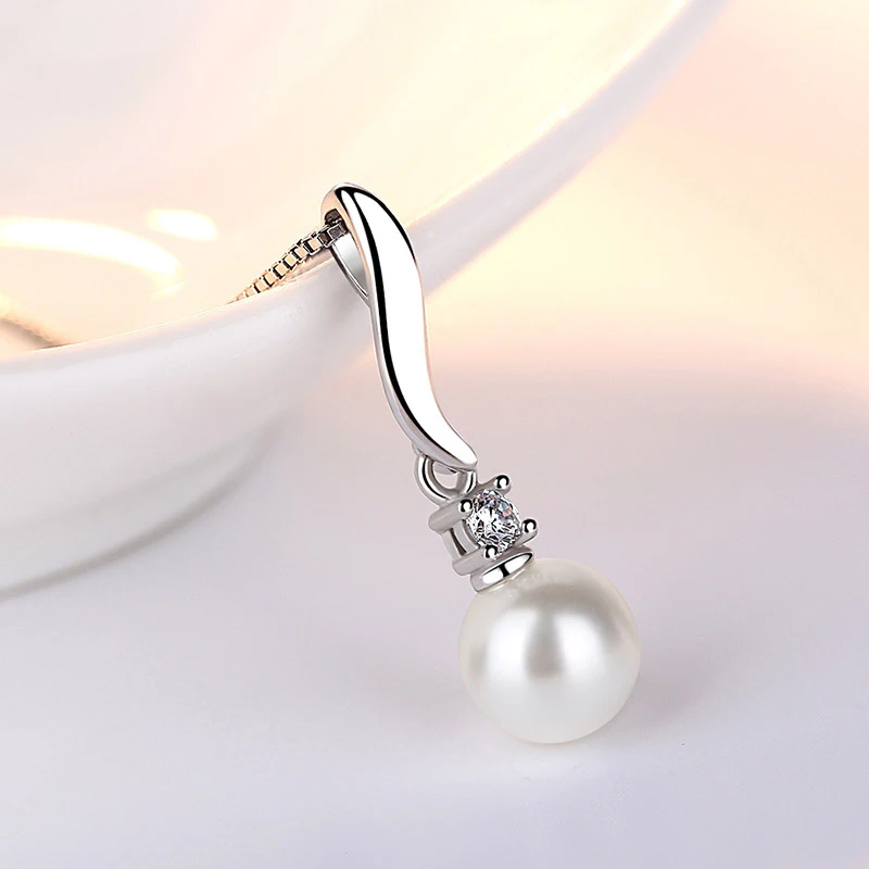 925 Sterling Silver Anniversary Gift 8mm Freshwater Pearl Zircon Pendant Necklace Women Jewelry Adjustable Length Clavicle Chain