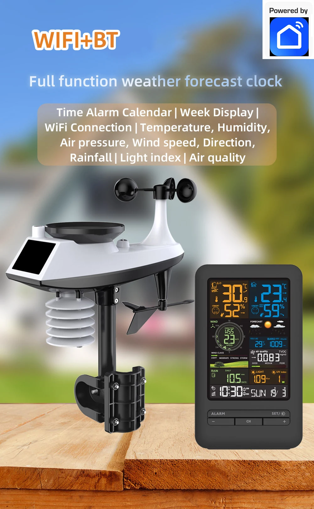 FJ3395TY /FJ3390A Weather Station Sensor Indoor Outdoor Thermometer Home Weather Stations Rainfall Wind Speed Wind Direction