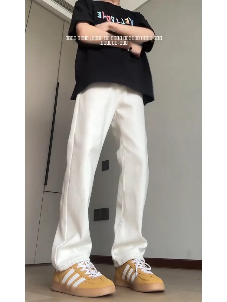 

Cleanfit High Waist Straight Leg White Jeans Men's Slimming Bootcut Pants American High Street Style Durable Wear Resistant