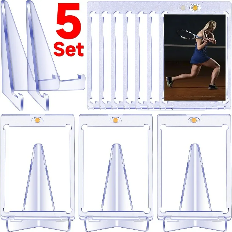 Soporte magnético transparente para tarjetas, juego de fundas protectoras de plástico duro, soporte de exhibición triangular para deportes de béisbol, 35PT