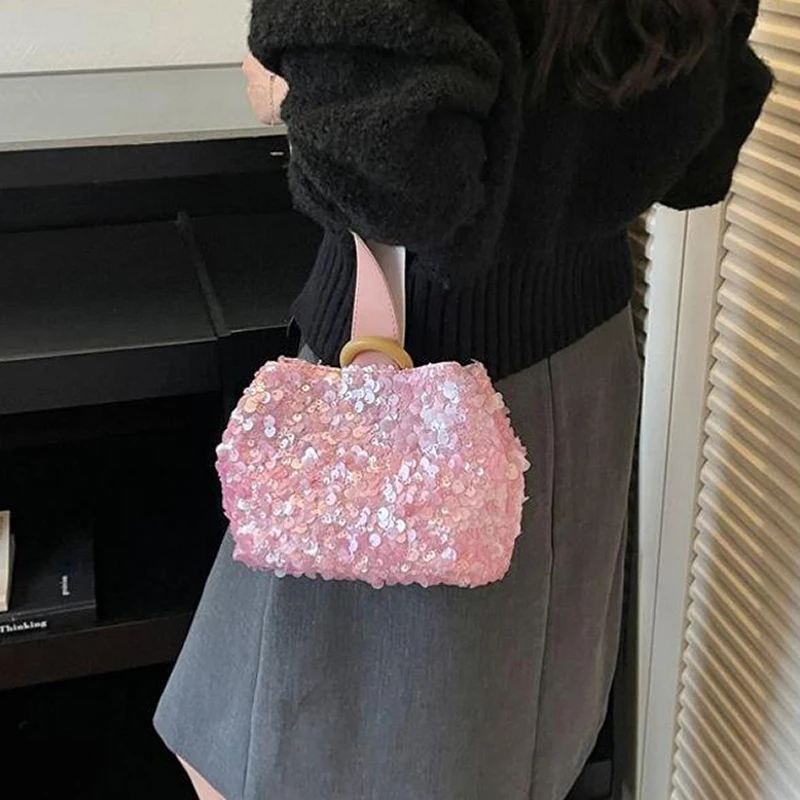 Pailletten-Handgelenktasche, glitzernde Handtasche, Damen-Clutch, einzigartige elegante Abendtasche für Partys, Hochzeiten, Bankette, Abendessen – Detail 14