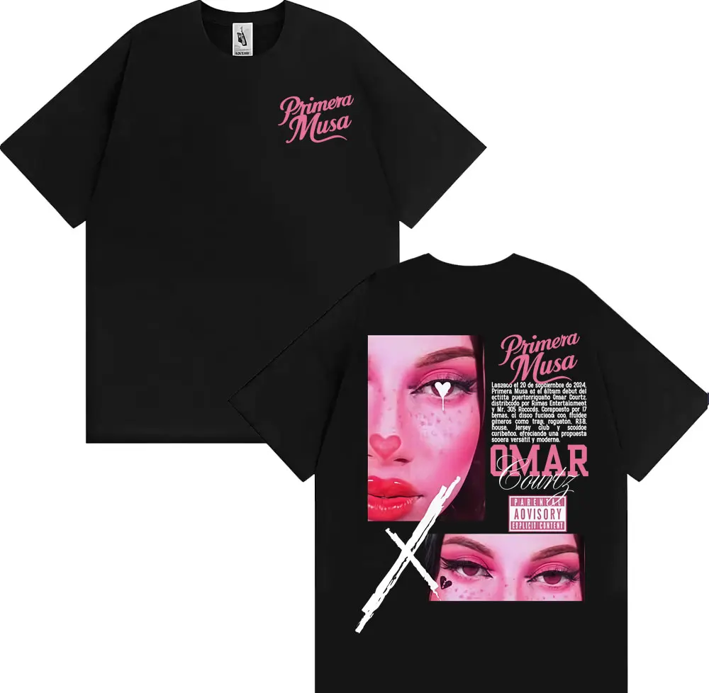 

Футболка Omar Courtz Primera Album 2025 Merch, модная уличная футболка в стиле хип-хоп, панк, мужские и женские повседневные свободные футболки из 100% хлопка