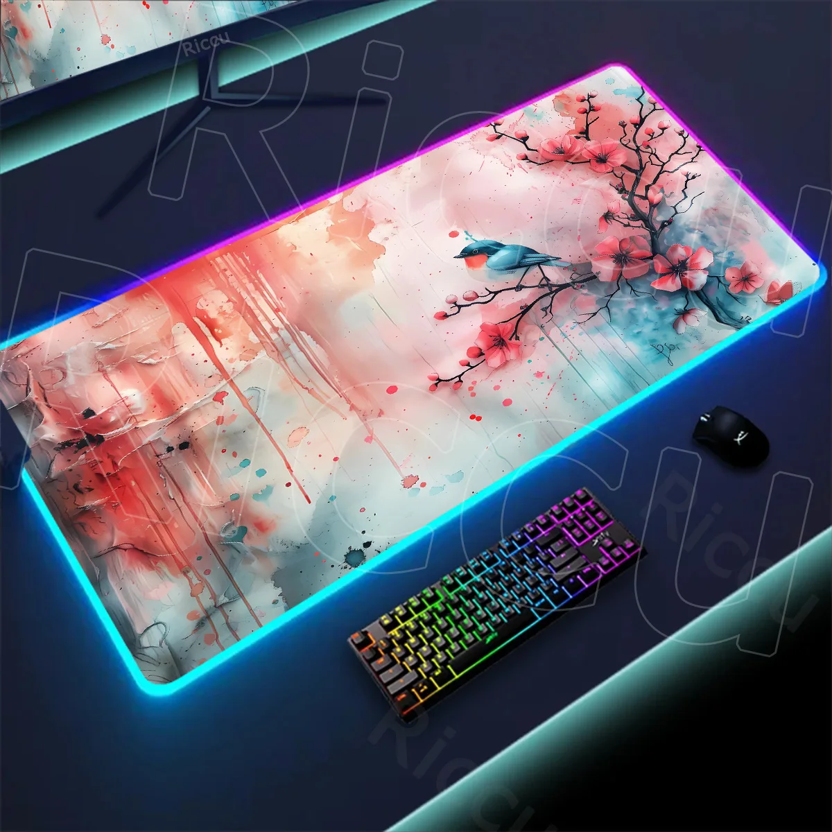

RGB Glowing Mouse Pad Beautiful Flower Computer Home Mousepad XXL Mechanical Keyboard Pad Office Soft Laptop Desktop Mouse Pad