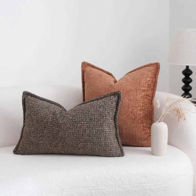 Brown Gray Relief Jacquard Cushion Cover Retro Grid Texture Pillow Covers Decorative Modern Luxury Home Decor Pillow Case