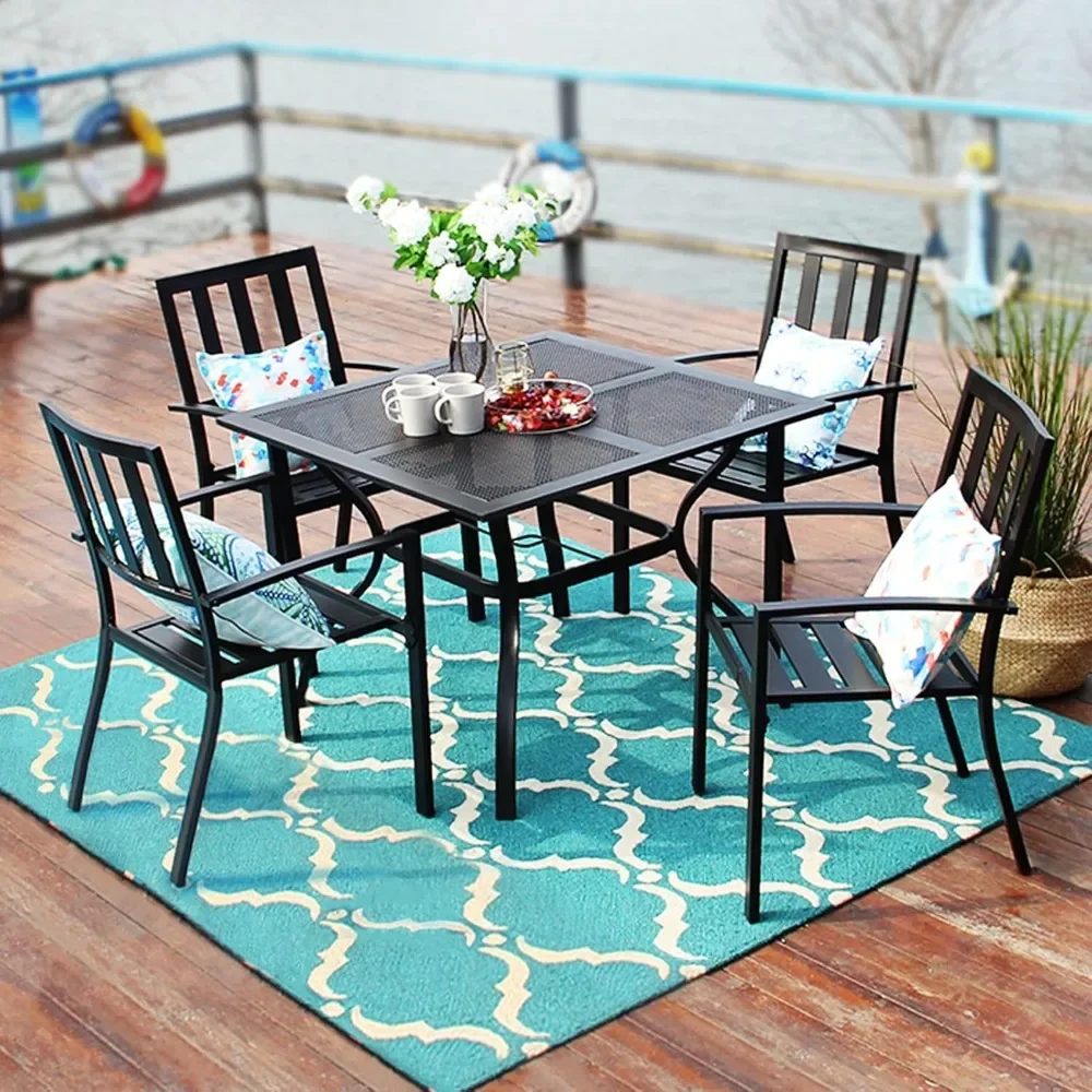 

37 Inch Outdoor Metal Mesh Dining Table, Patio Umbrella Table with 1.57" Hole