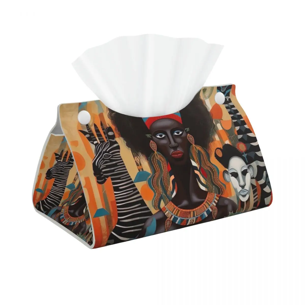 Custom African Ethnic Style Pattern Tissue Box Cover PU Leather Rectangular Pattern Facial Tissues Holder for Home