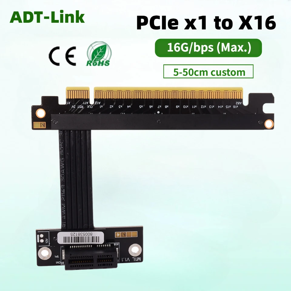 ADT PCI Express 4.0 x16 to x1 Extension Riser Cable 16X Male to 1X Female for PCIe x1 Capture Card ,RAID SSD, LAN, USB GPU Cards