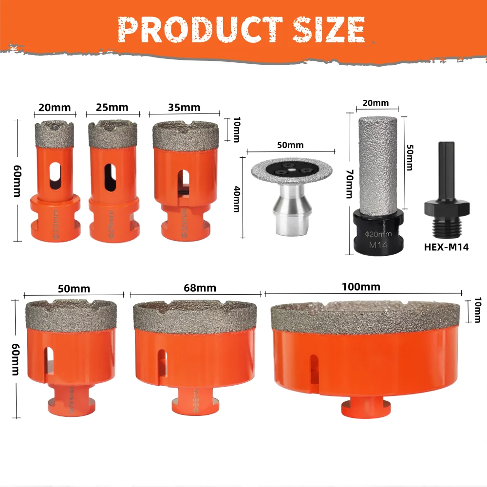 8/9Pcs M14 Diamond Drilling Bit Kit 20-100mm Milling Bit Saw Blade Tile Ceramic Marble Granite Hole Saw Drilling Cutting Tools view 2