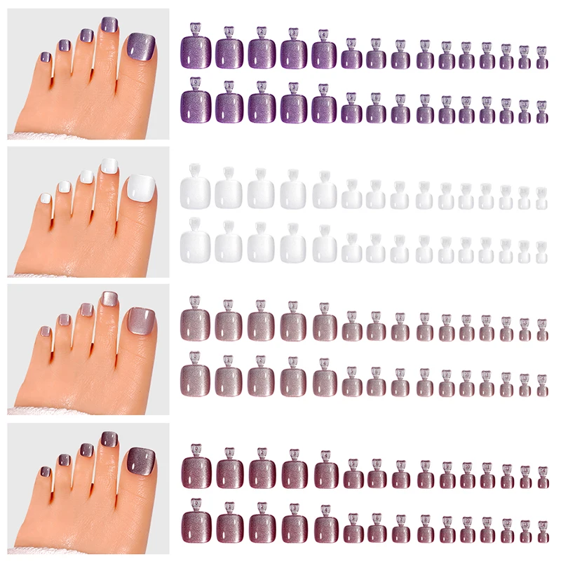 120 stücke Acryl Gefälschte Zehennägel Drücken Auf Nägel Volle Abdeckung Französisch Cat Eye Kurze Quadrat DIY Kunst Für Frauen Mädchen pediküre Werkzeuge – Detail 5