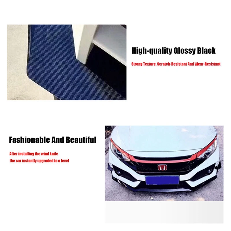 4Pcs Car Front Bumper Lip Splitter Fin Long Air Knife Auto Body Kit Car Spoiler For Honda Civic 10TH Type-R 2019-2021