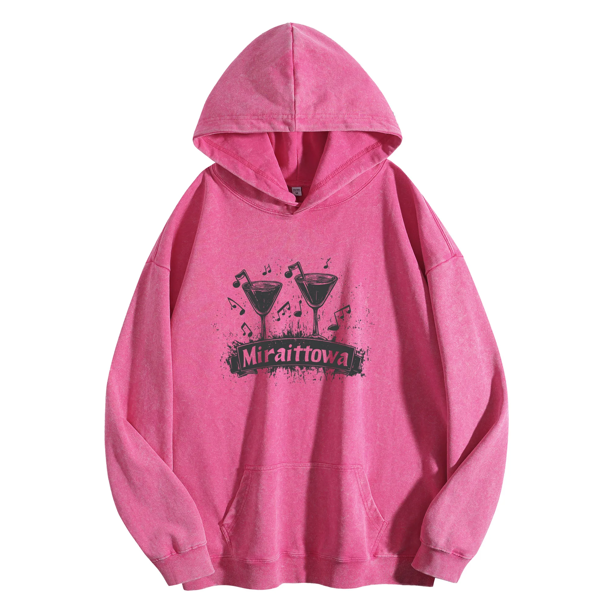 MIRAITTOWA طباعة جرافيك 400G هوديي عتيق مغسول للجنسين بلوفر كبير الحجم ملابس الشارع مجموعة الخريف/الشتاء