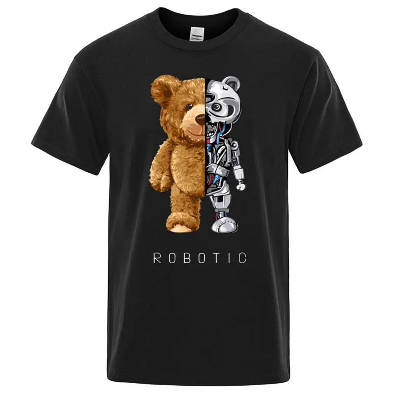 Short-sleeve teddy bear for men, funny, casual, oversized, street clothing, summer