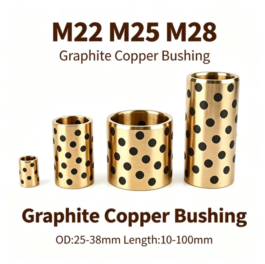 M22 M25 M28 Graphite Bronze Self-Lubricating Oil-Free Guide Bushing High Wear Resistance Sliding Sleeve OD25-38mm Length10-100mm