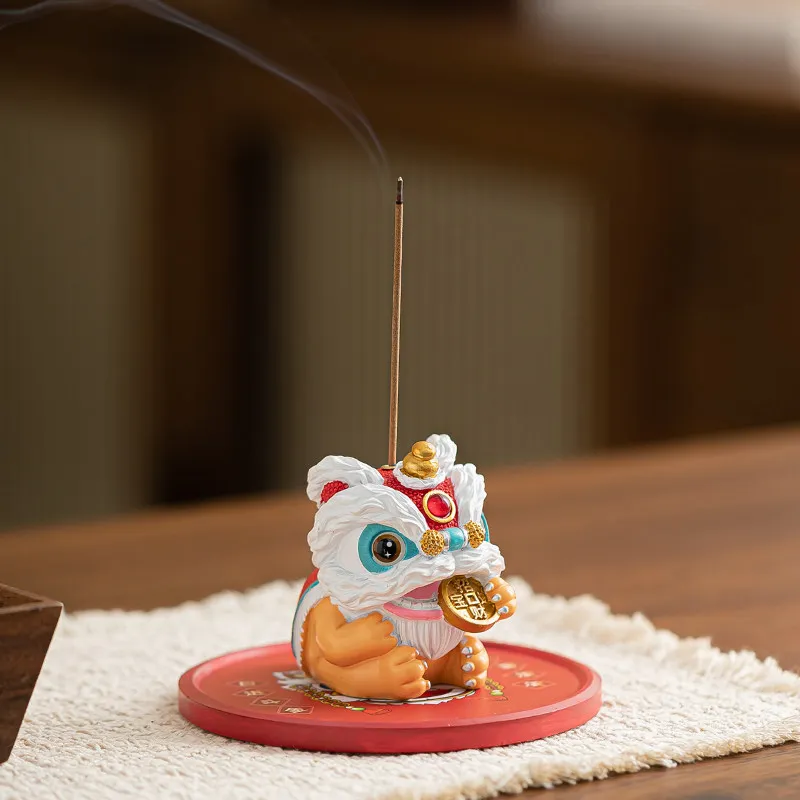 Chinese Traditional Auspicious Lion Dance Incense Holder Resin Aromatherapy Ornament Gift Set For Corporate Annual Meeting Souve