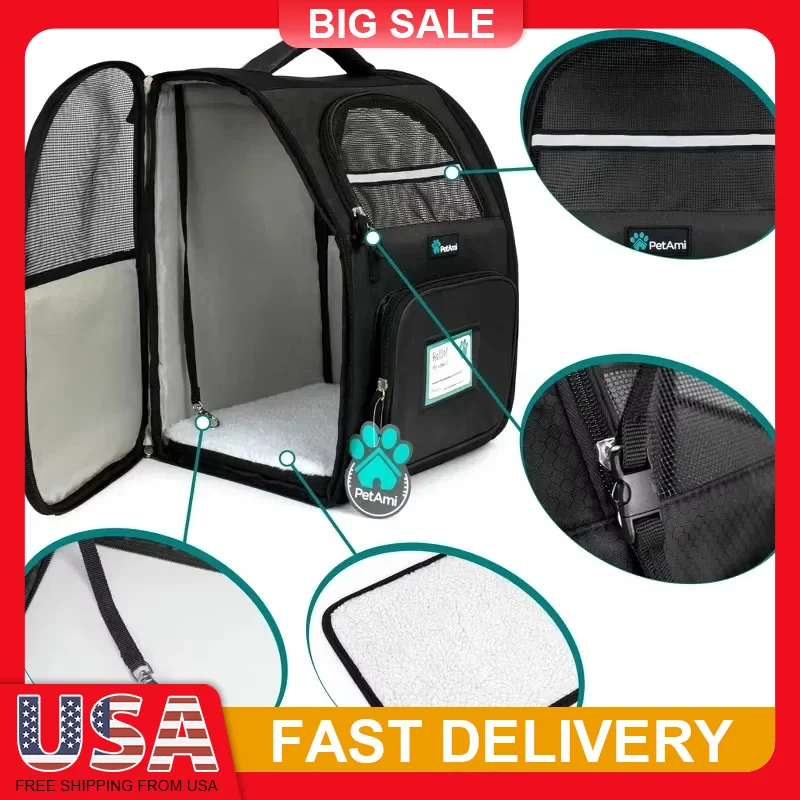 

Airline Approved Pet Carrier Backpack for Dogs Cats with Ventilated Mesh 2 Entry Points Padded Straps Travel Hiking Camping