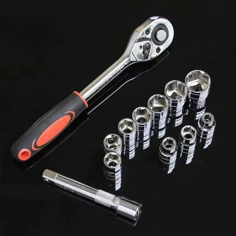 12 Stuks Socket Ratelsleutel Set 1/4 "Fiets Motorfiets Auto Repareren Multifunctionele Moersleuteldop Tool