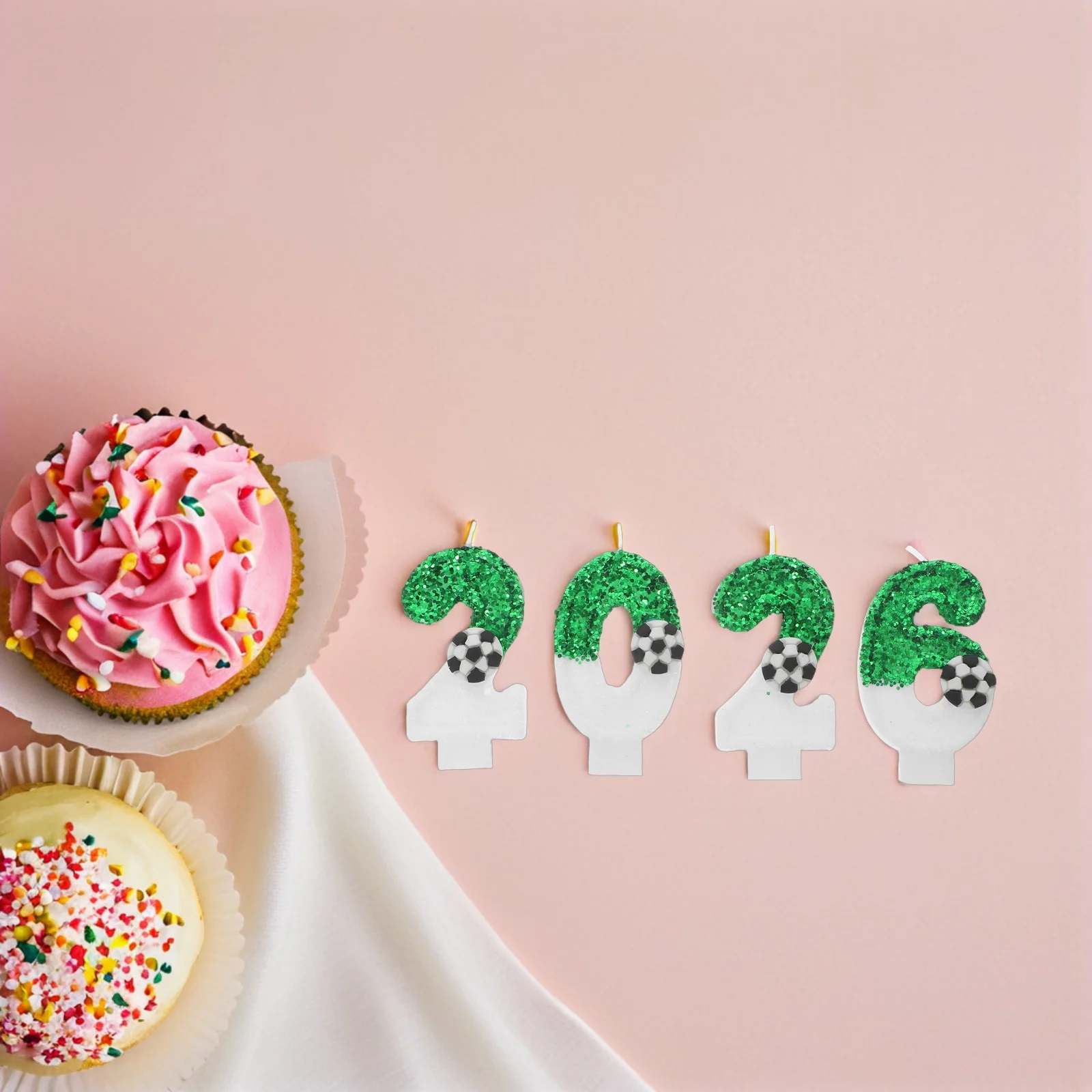 

4pcs Creative Football Candles 2026 Soccer Cake Topper For Birthday Party Decoration Wax Kids Theme Event Home Decor