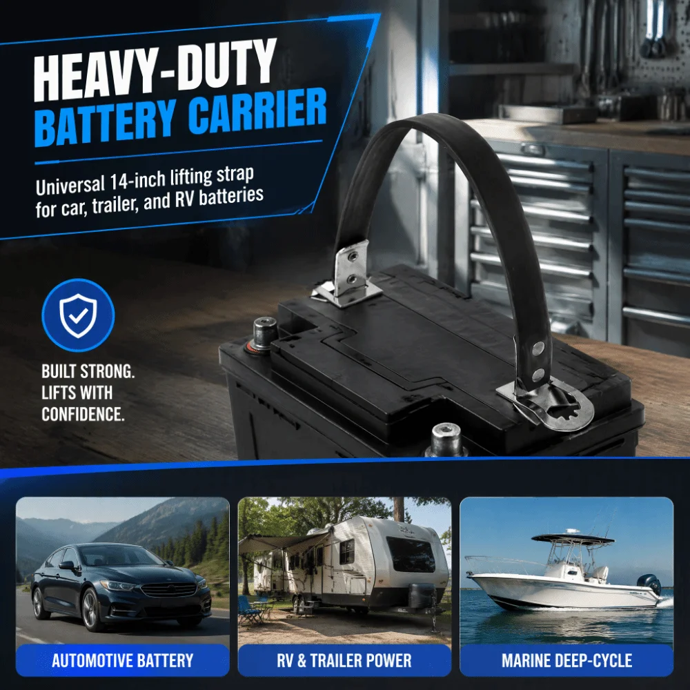14-Inch Length Battery Carrier Strap Metal Side Lift Transport Pull Strap Heavy Duty Battery Strap Auto Battery Carrier