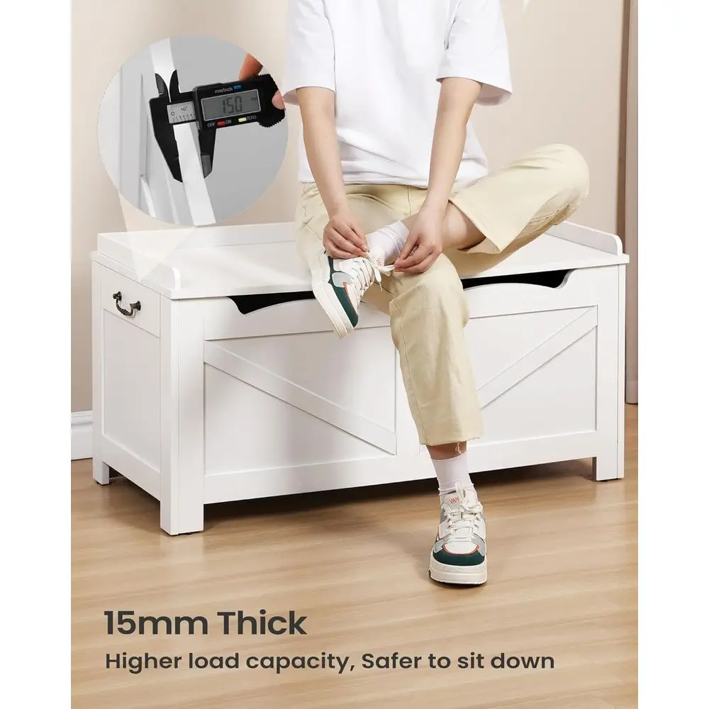 صندوق تخزين خشبي كبير جدًا مع سطح رفع، مقعد أحذية أبيض للمدخل وغرفة النوم وغرفة المعيشة - SB04503X #4