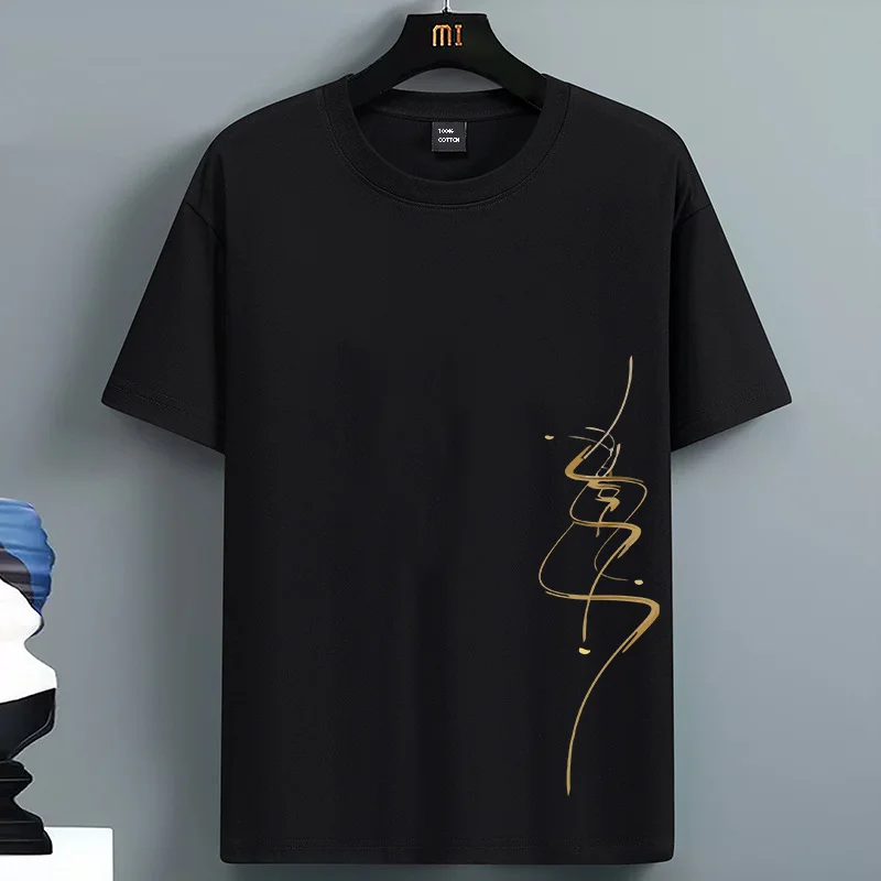 

2025 Men's 100% Cotton Summer Loose Size Creative Graphic Printed Slim Fit Casual Sports Round Neck Short Sleeved T-shirt Top
