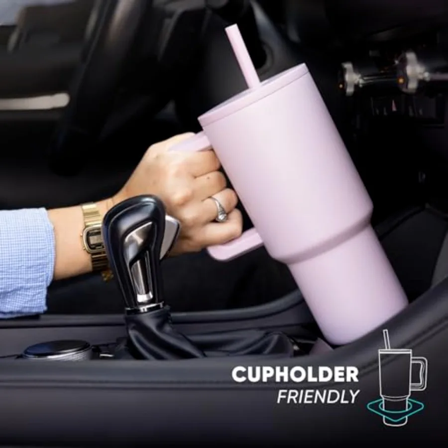 كوب تريك 30 أونصة مع مقبض وغطاء من القش للاستخدام من أجل OntheGo، كوب سفر معزول صديق للبيئة من الفولاذ المقاوم للصدأ مع طويل