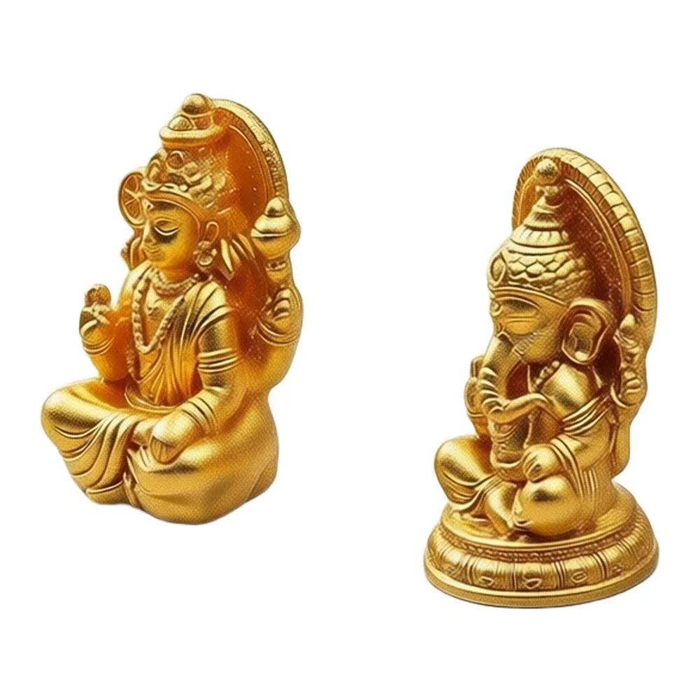 50pcs Resin Ganesha Figurines Indian Elephant Head God Statue 2.9x1.9x1.4cm 3x1.8x1.7cm Golden For Tiny Space Decor