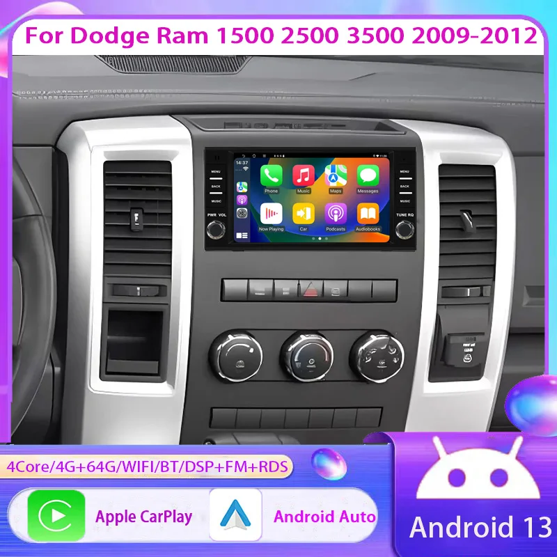 

7'' 4+64GB Apple CarPlay Android Auto Head Unit Car Radio For Dodge Ram 1500 2500 3500 2009-2012