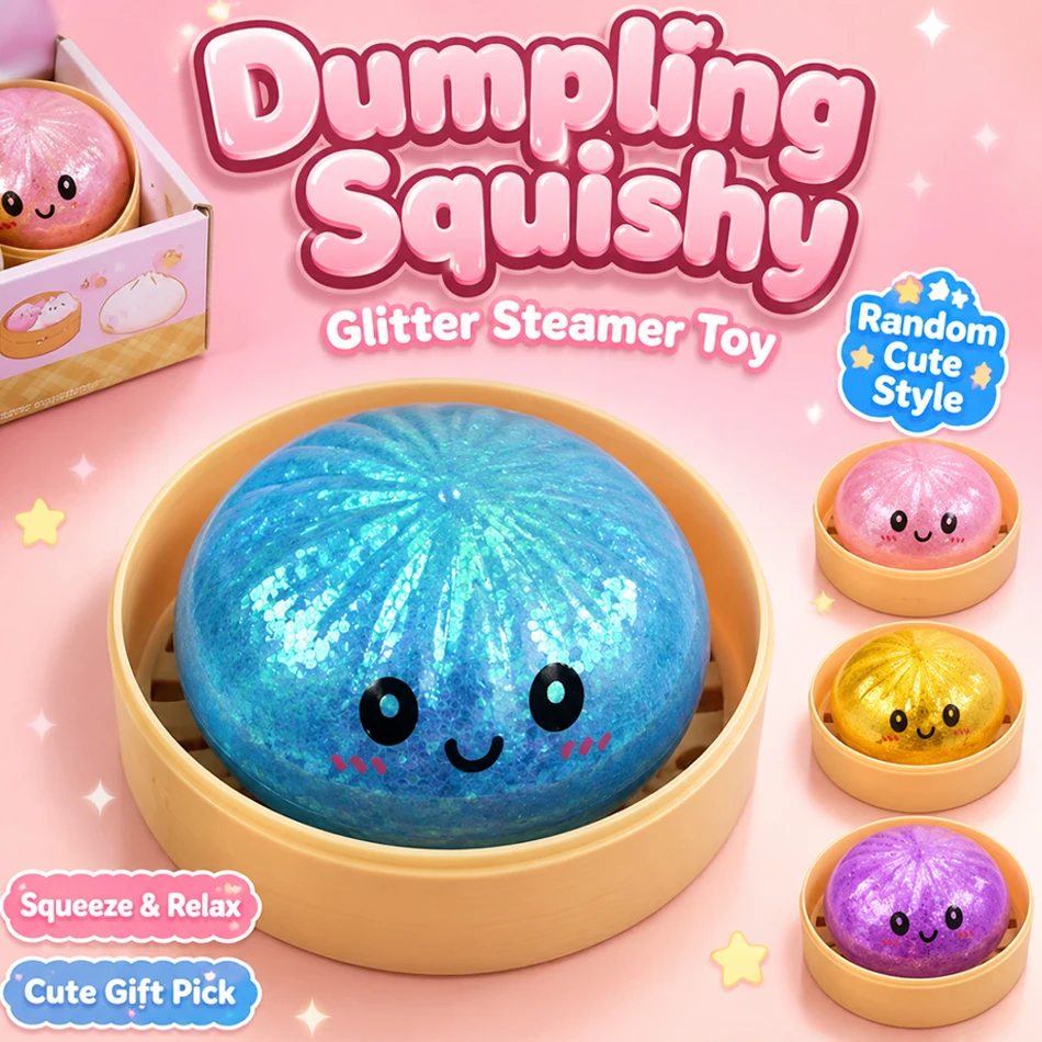 New 1-12Pcs Mini Dumpling Squishy Steamer Case Random Colors Sensory Fidget Anti Stress Squeeze Toy Slow Rebound TPR Stress Ball