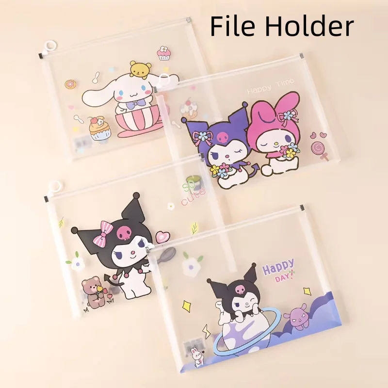 12pcs/lot Sanrio Kuromi Cinnamoroll File Holder Cute A4 Ring Document Bag Pencil Case Stationery Pouch Office School Supply