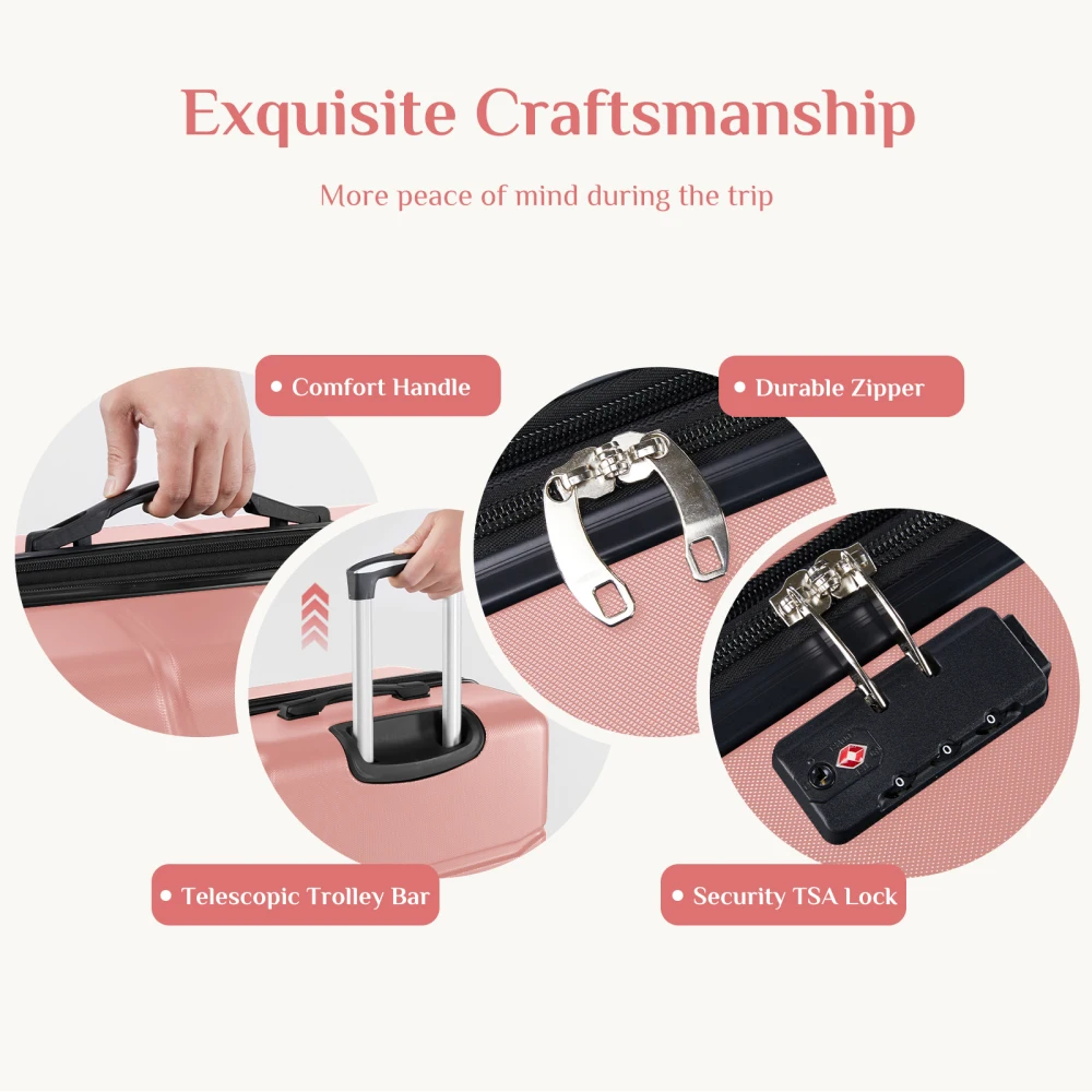 Hard Sided Expand Suitcase with Rotating Wheels TSA Lock Retractable Handle Pink 24"