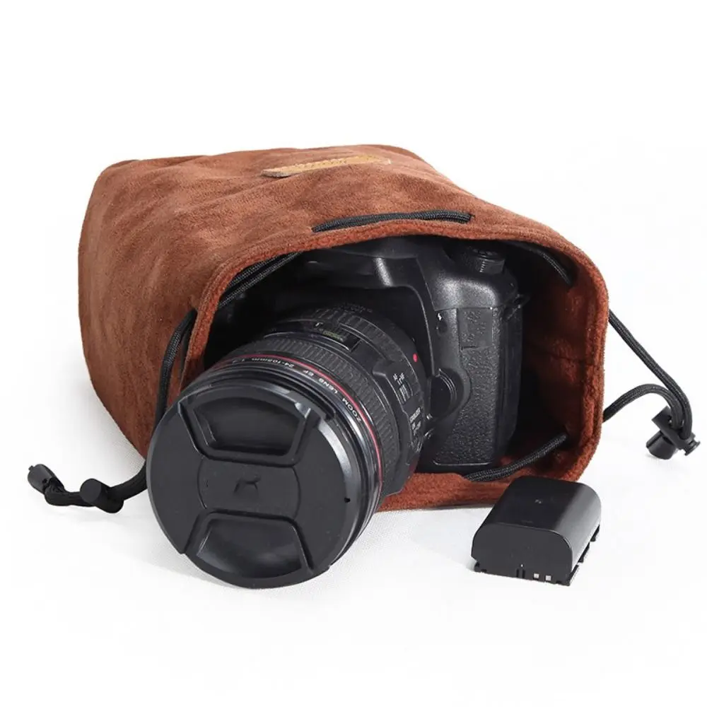 Vintage Soft Camera Storage Bag Portable Dustproof DSLR Drawstring Bag Adjustable Strap Handbag Lens Pouch Gadget