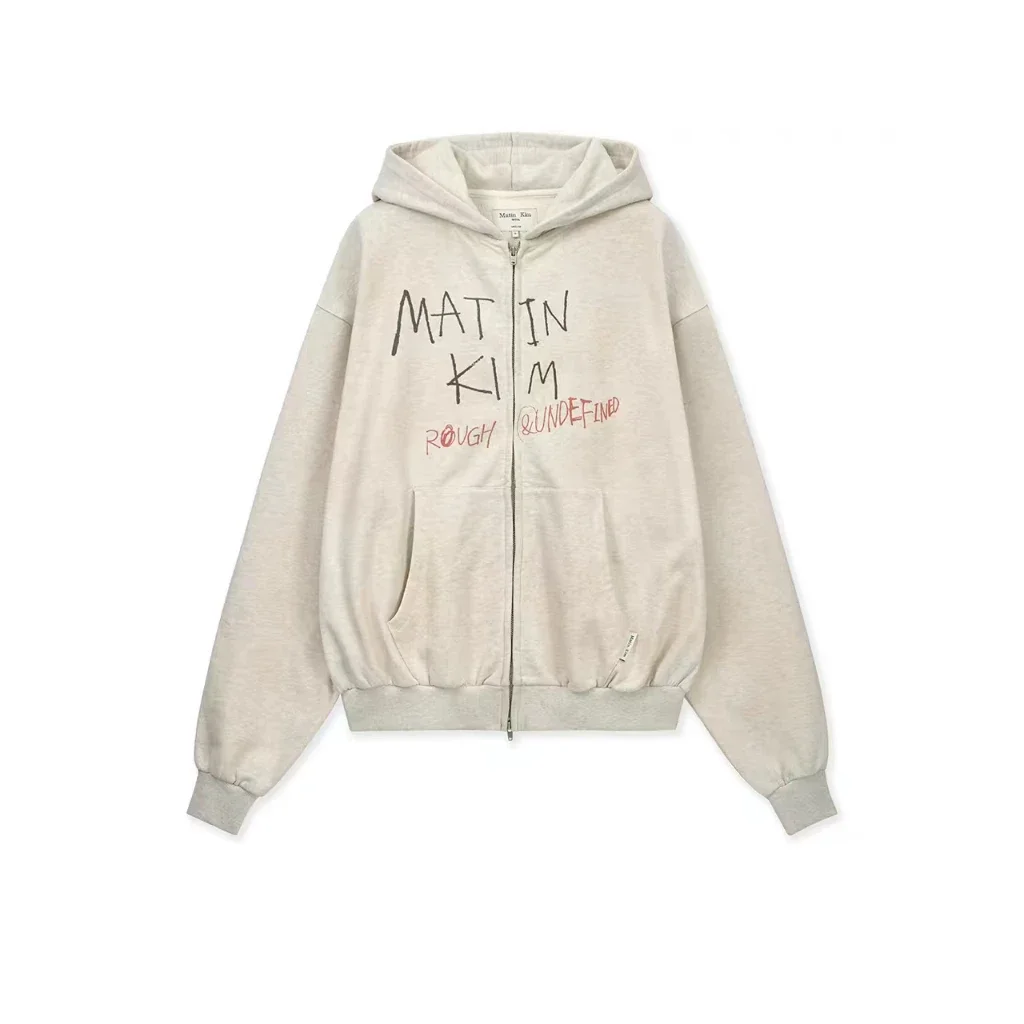 MATIN KIM Zip Up Hoodie Women Graphic Print Oversized Sweatshirt Harajuku Streetwear Loose Hooded Jacket Fall Winter Tops