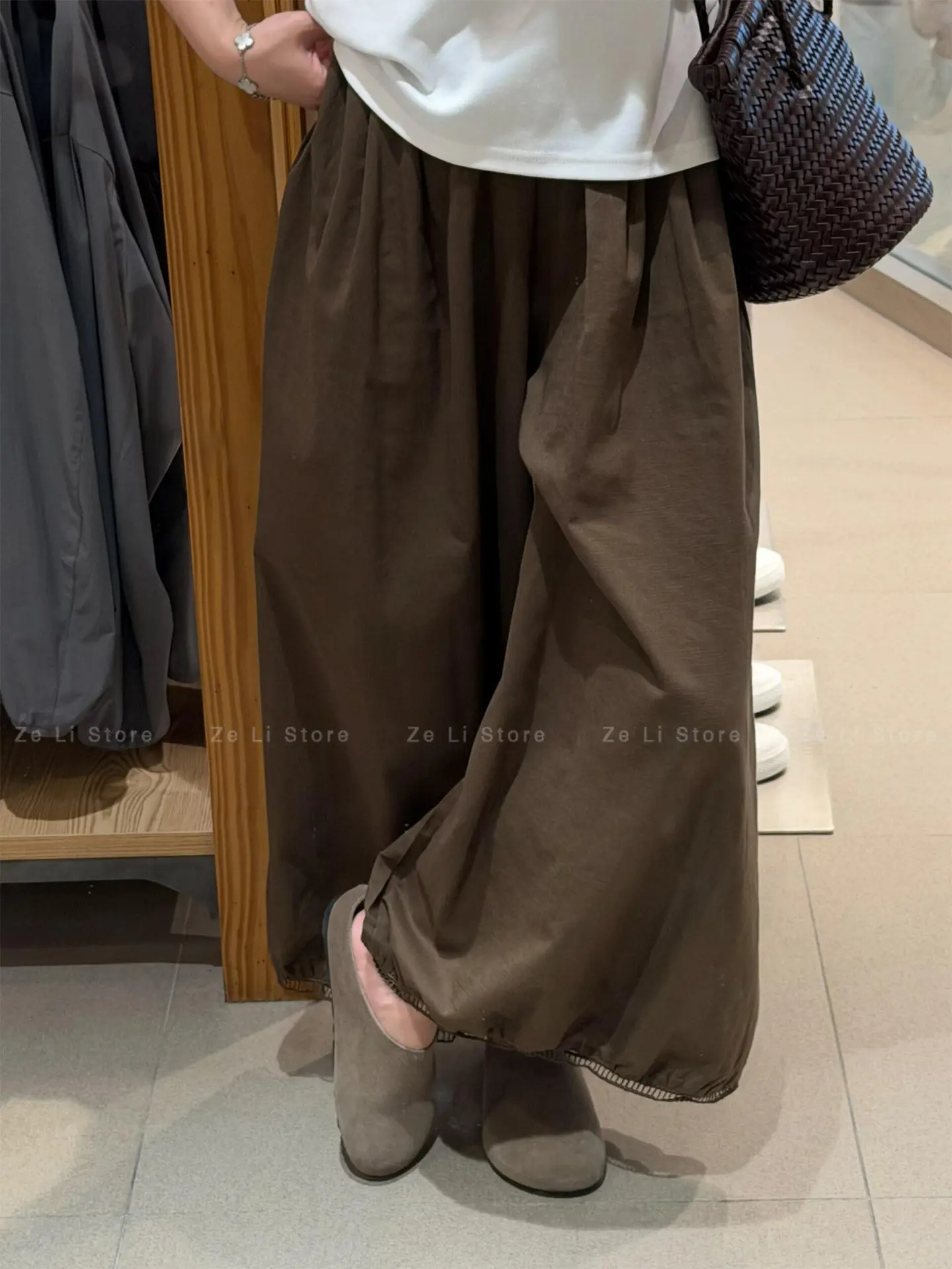 

Linen Wide Leg Pants Women's Summer New Loose Slimming Nine Points Flower Bud Pants High Waist Casual Trousers Lazy Style