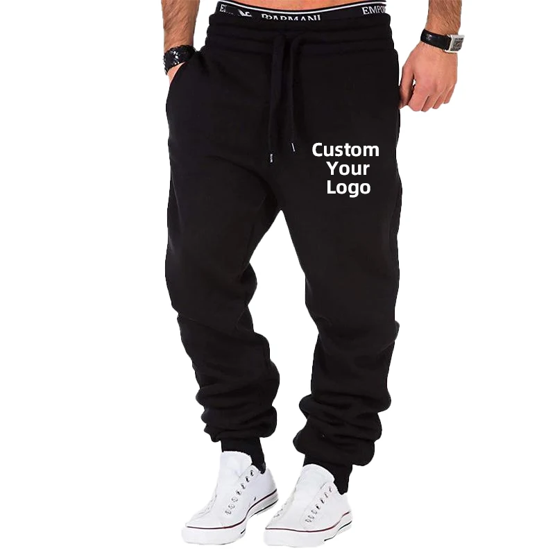 Sesuaikan logo Anda celana pria modis celana olahraga serut celana Jogging celana kasual longgar Sweatpants