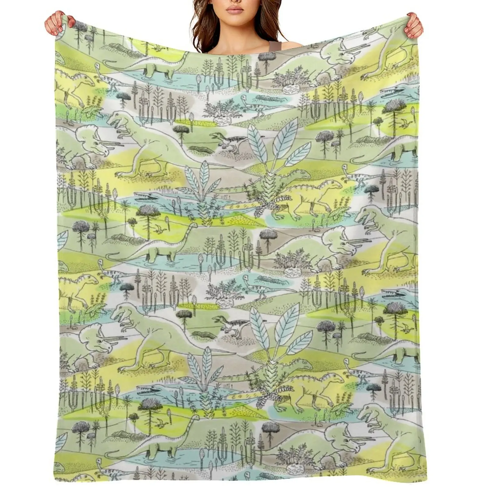 

Dinosaurs in a Prehistoric Jungle with Tyrannosaurus Rex and Triceratops Throw Blanket Quilt Fashion Sofas Blankets