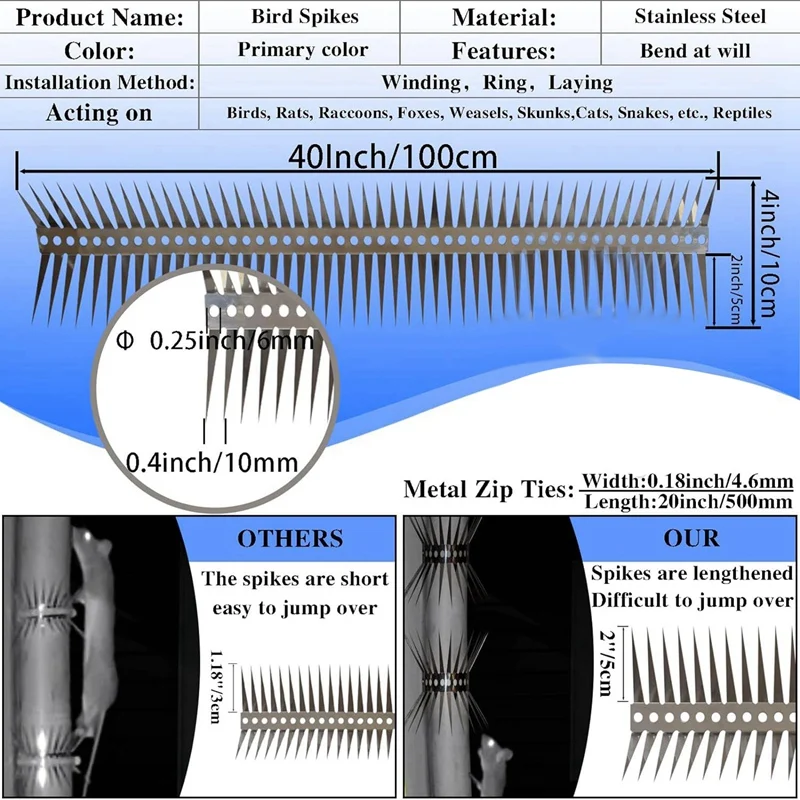 Bird Spikes For Outdoor Pigeons Other Small Birds ,Effectively Avoided Raccoons Squirrels Climbing Fences 40 In