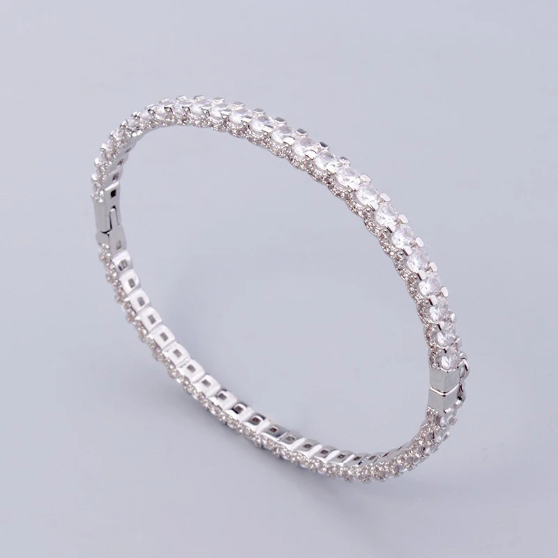 Hot Brand Fashion Classic Brand Bangle Luxury Silver Color Polishing Beads Bracelet With Stone Women Wedding Party Jewelry