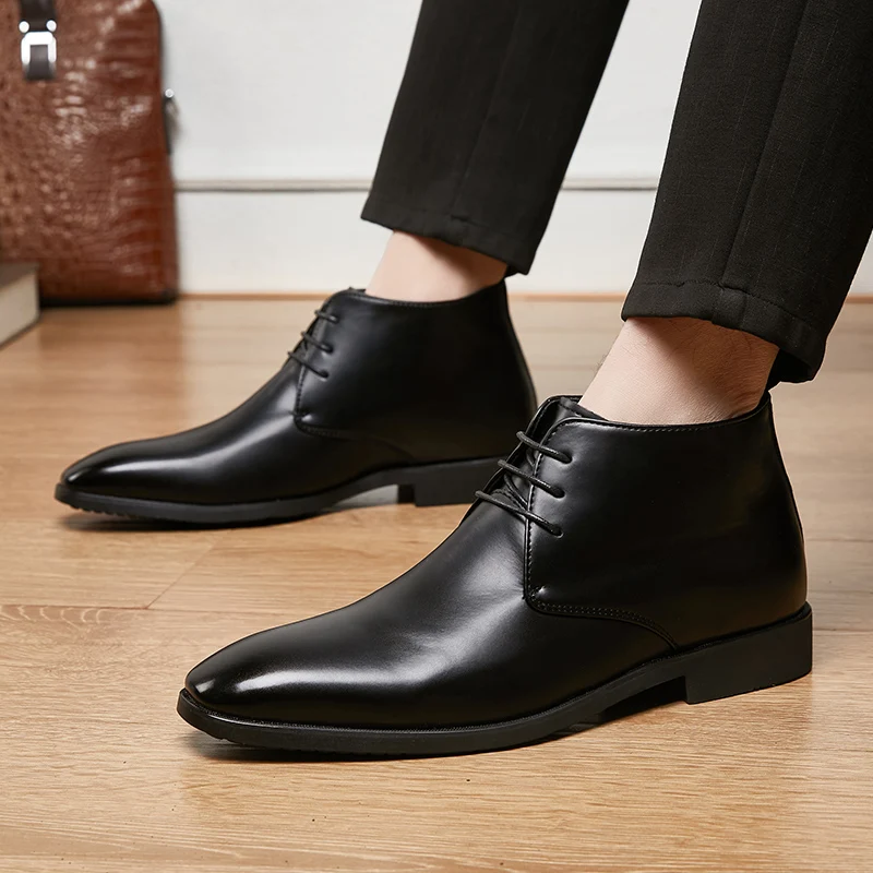 Concise Style Men\'s Chelsea Boots Black Fashion Business dress Social Shoes Handmade China Leather business shoes big size 48