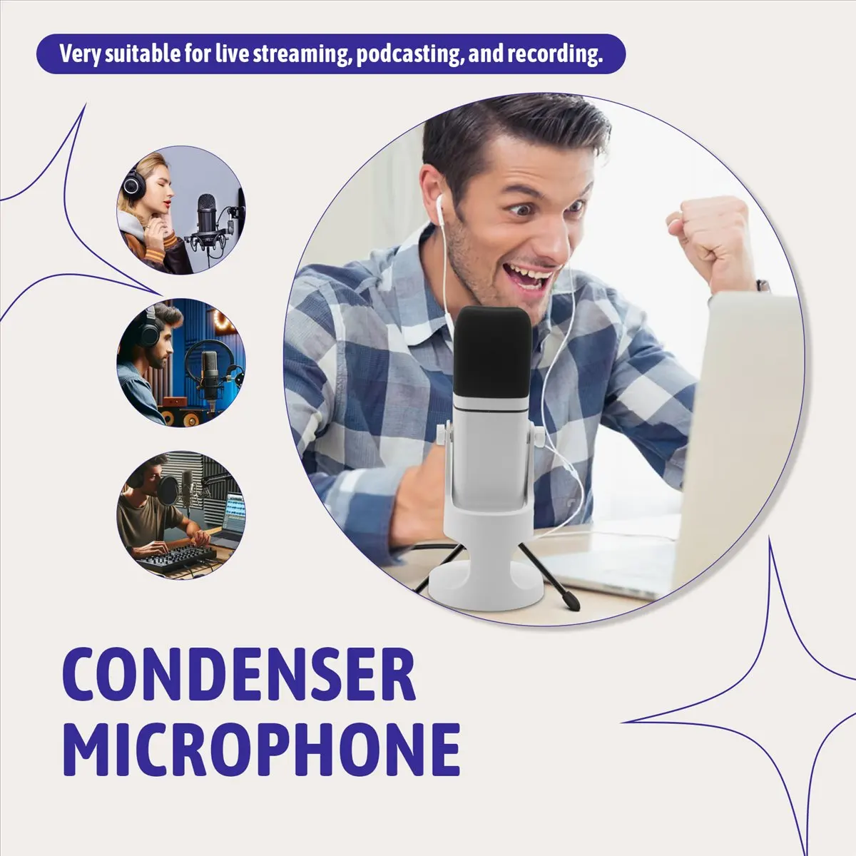 BEST CHOICE）RGB Gaming MIC USB/XLR Dynamic Microphone with Noise Reduction,Mute,Headphone Jack for Gamer Streaming Podcast White