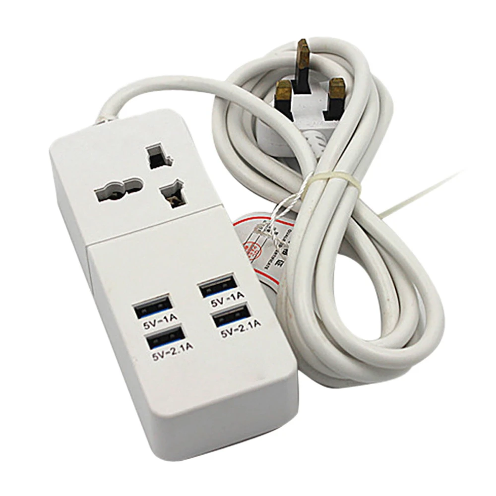 Power Strip Surge Protector with 4 USB and AC Outlets Ports 2500W 10A 6.5 Feet Extension Cord for Home,White-UK