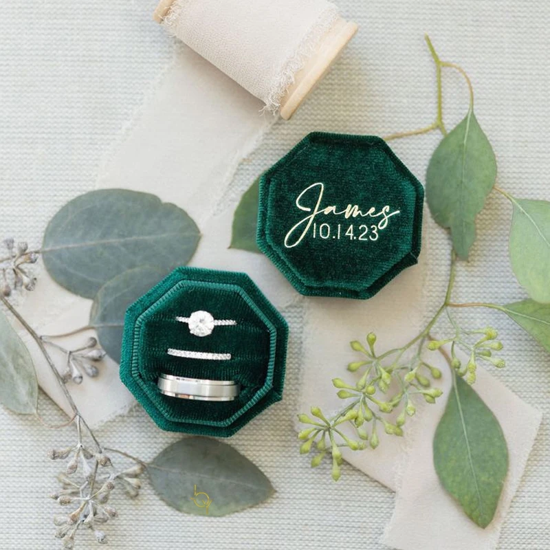 مخصص خواتم الزفاف صندوق الثلاثي فتحة المثمن المخملية خاتم صندوق خاتم الخطوبة صندوق خاتم الزواج شخصية صندوق هدية للذكرى السنوية #3