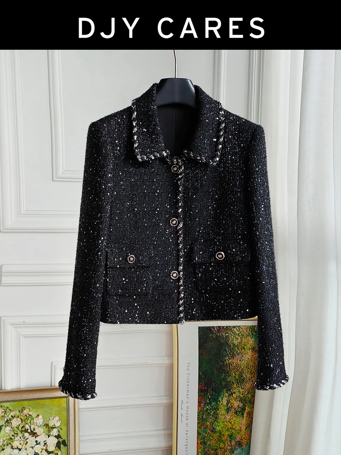 

New Black lapel design floral floral style jacket for slimming effect big size