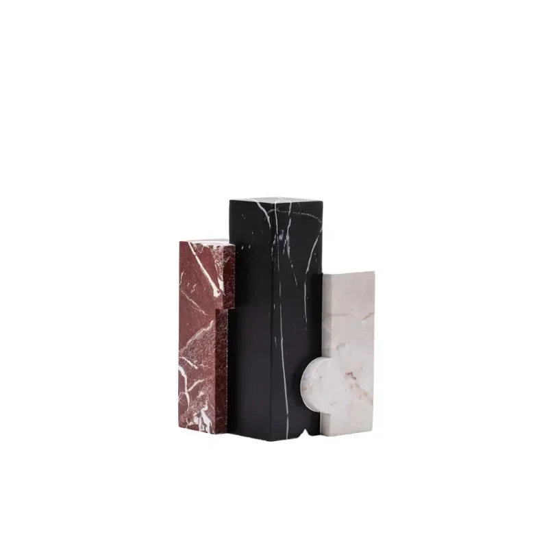 Modern three-color splicing, marble pattern, geometric creative ornaments, model room living room coffee table