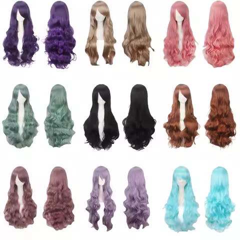 An 80cm Long, Colorful Curly Wave Cosplay Synthetic Wig Is Suitable For Anime And Games As A Halloween Costume Lolita Wig