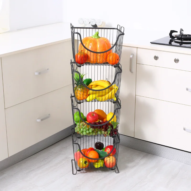 Factory Direct Sales Snack Storage Rack Wrought Iron Toy Storage Rim Multi-Layer Floor Kitchen Vegetable Rack Large