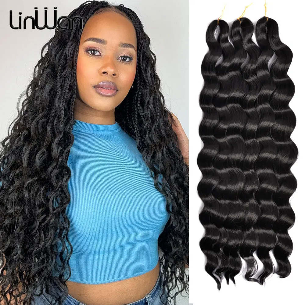 

LINWAN Anna Twist Вязаные крючком косы 24 дюйма Ombre Блондинка Коричневый Свободные Глубокие Волны Серебристые Белые Синтетические Волосы Для Наращивания Волнистые