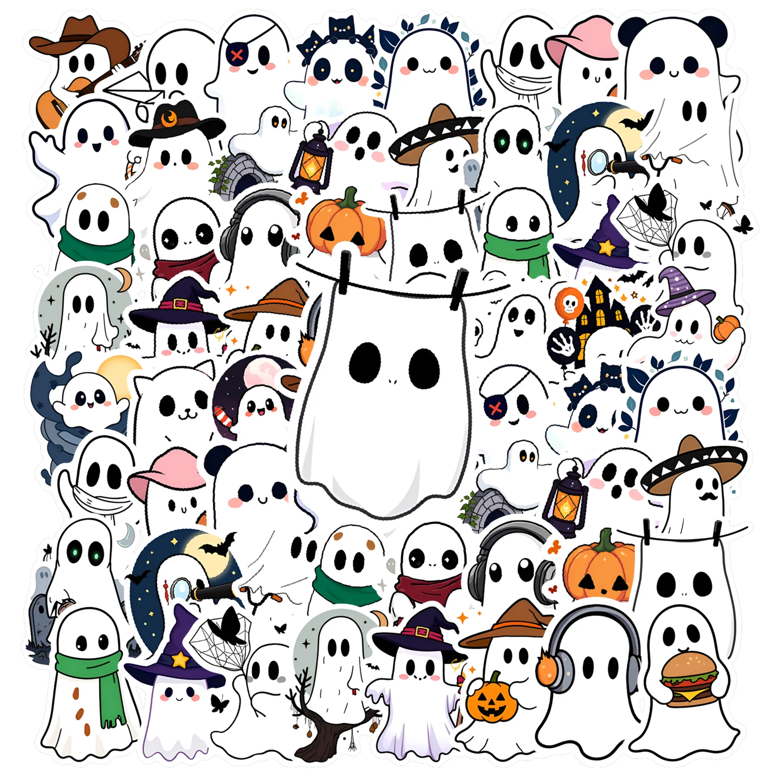 35pcs-50pcs Playful Halloween Stickers Halloween Cute Graffiti Decals Stationery Stickers For Guitar Laptop Helmet Skateboard