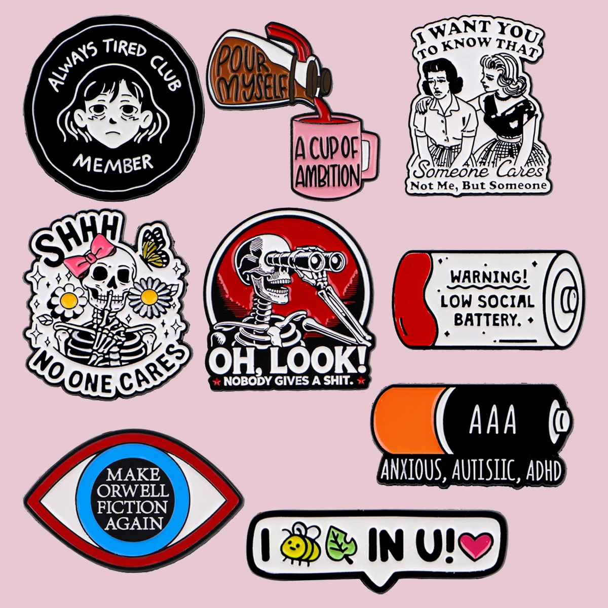 

Mix 9pcs/set Eye Quotes Enamel Pins Telescope Metal Brooch Backpack Hat Bag Collar Lapel Badges Fashion Jewelry Collection Gifts