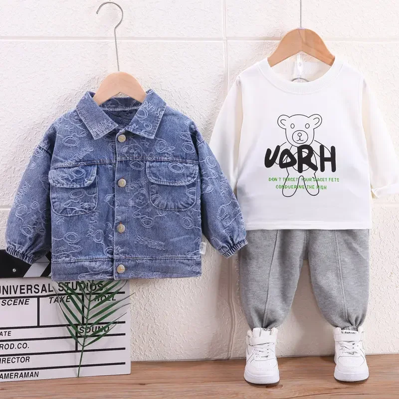 

Children Fashion Spring Kids Boys Denim Coat Suit T-shirt Pants Jeans 2Pcs/Set Kids Toddler Clothing Infant Sportswear 0-5 Years